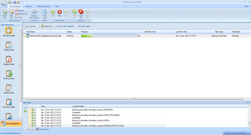 Free Backup for MySQL Screenshot