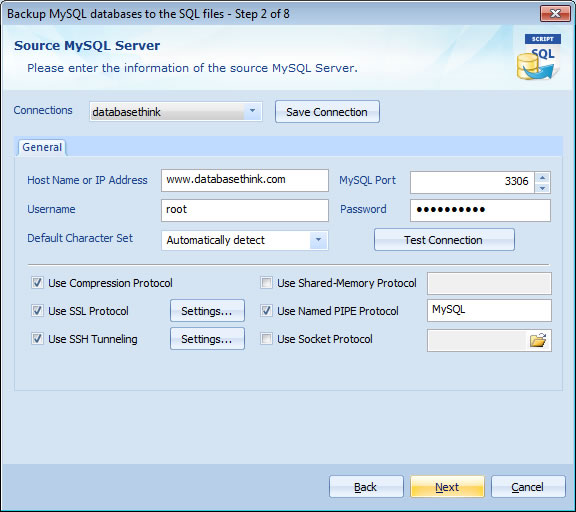 Connect to a MySQL sever