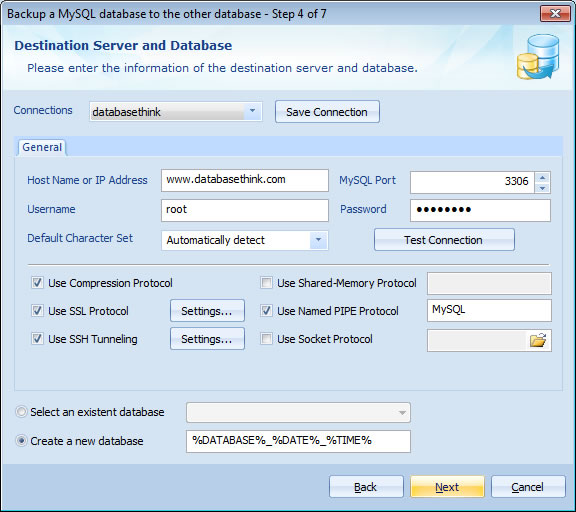 Destination MySQL Server