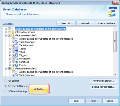 Incremental / Differential Backup Options