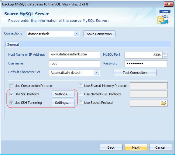 Click to view MySQL Backup SSH SSL 4.1 screenshot