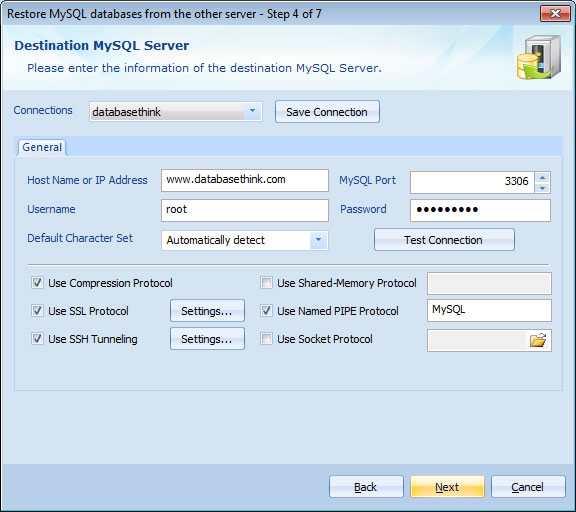 Destination MySQL Server